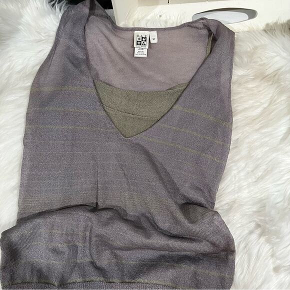 NEW Max Studio Rayon Two Tone Contrast Striped Semi Sheer Knit Sleeveless Top M - Picture 9 of 16